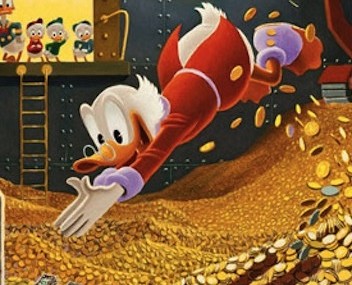 scrooge mcduck diving into coins