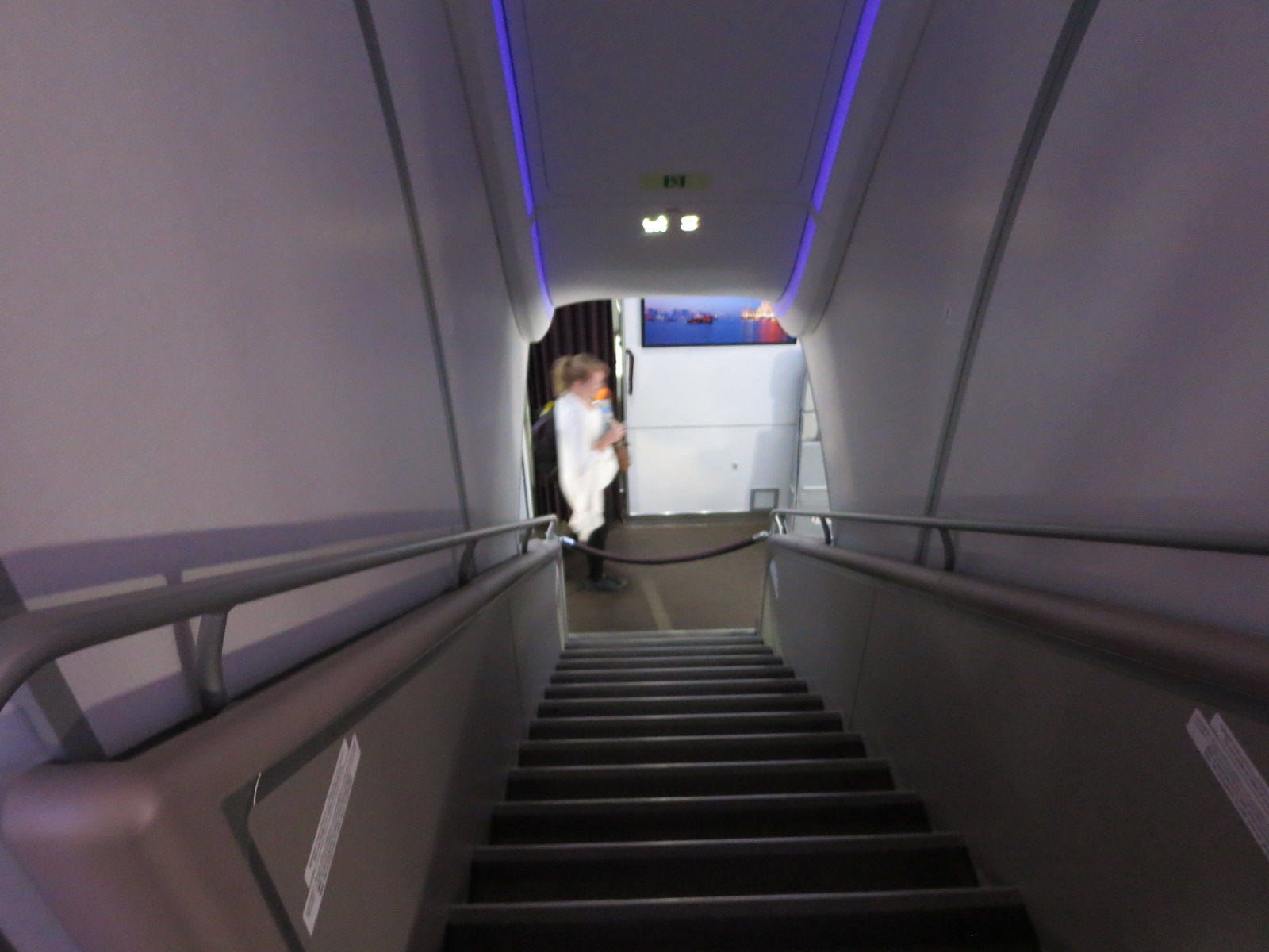 Qatar Airways A380 first class stairs Bangkok-Doha 