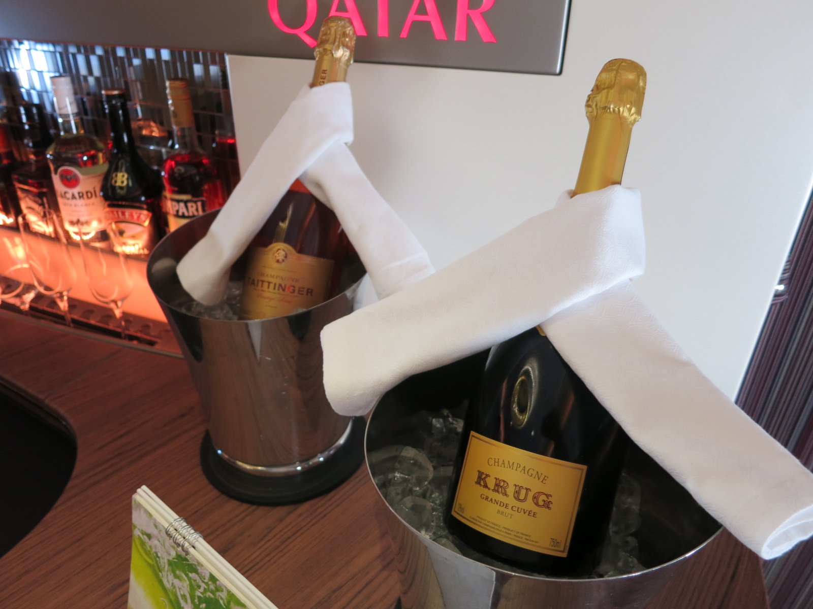 Qatar Airways A380 first class bar Bangkok-Doha