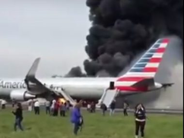 american airlines plane on fire