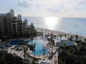 view from hotel with pool