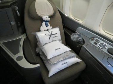 airplane seat with teddy bear on it