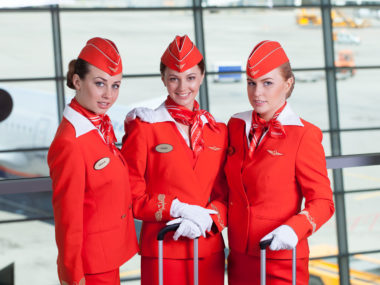 flight attendants in red