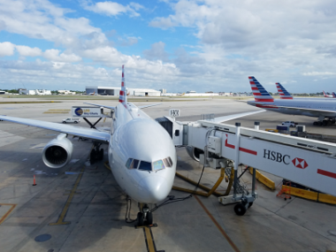 american airlines plane from above 45 degree angle