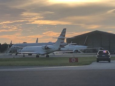 plane at sunset