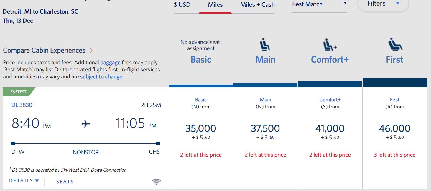 Delta Airlines Award Miles Chart