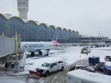 plane on snowy tarmac