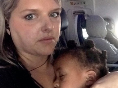 mom on plane with toddler