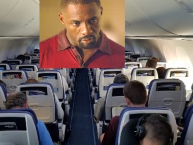 airplane seats with african american man overlayed on top