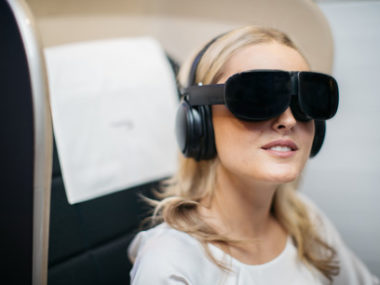 woman with VR headset on head