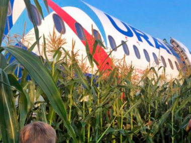 plane in corn field