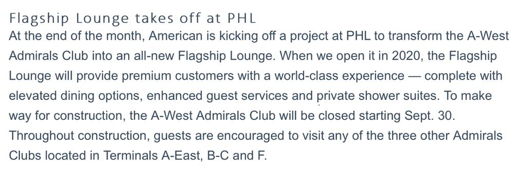 american airlines flagship lounge philadelphia announcement