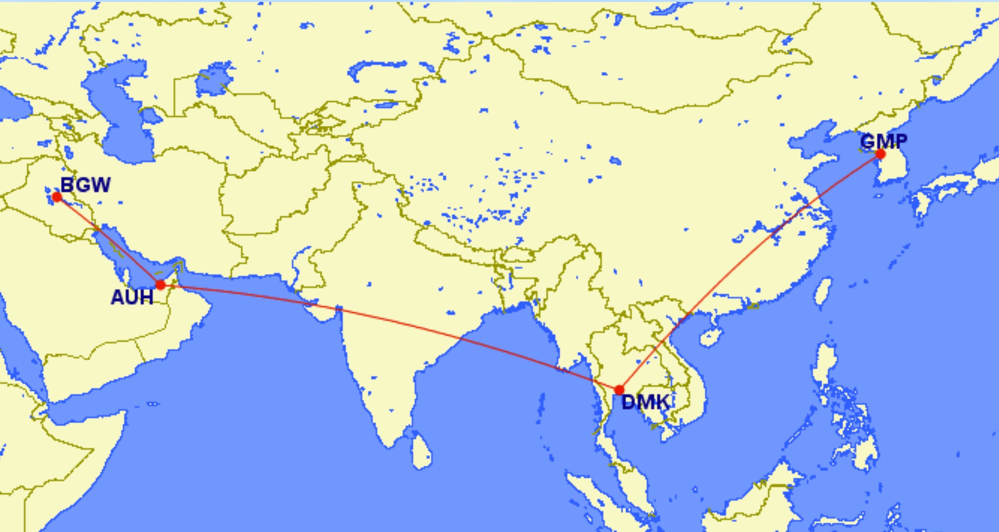 routing of korean air 858