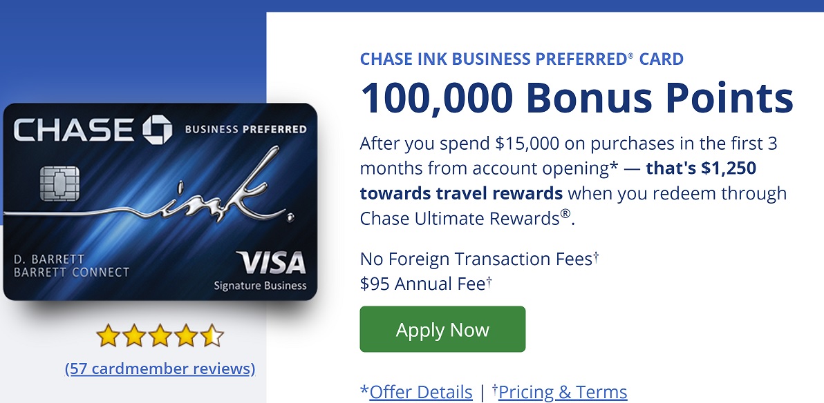 New 100,000 Point Offer For Chase Ink Business Preferred