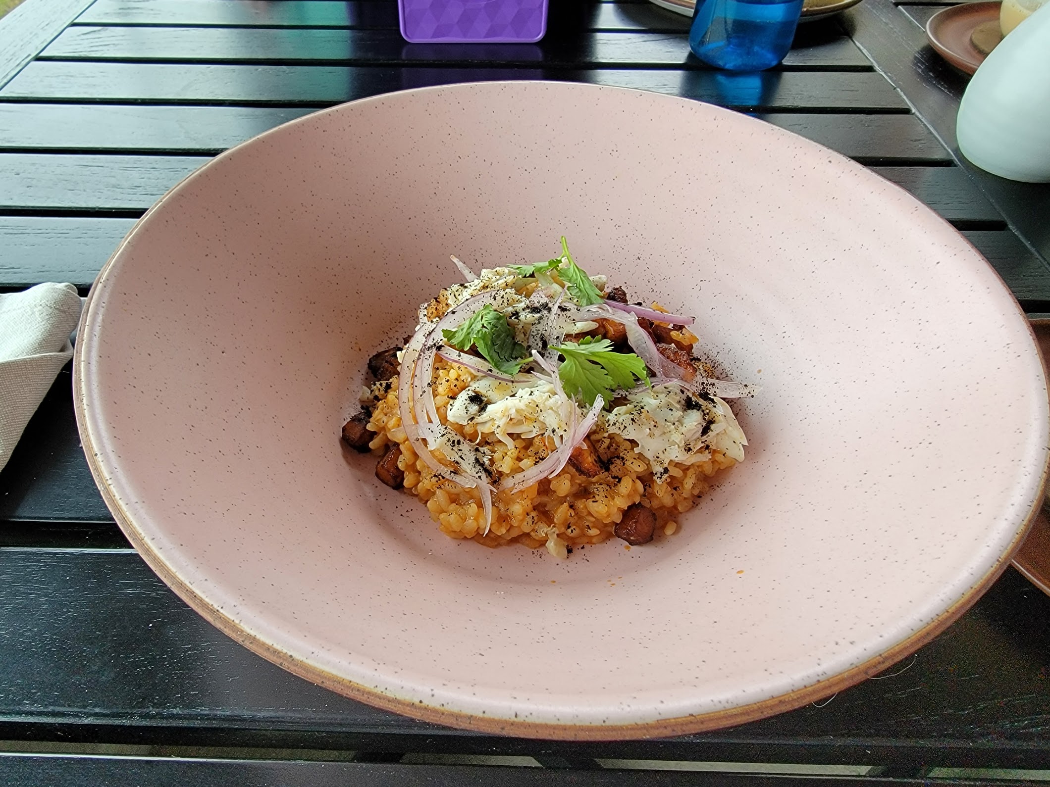 red risotto with lump crab