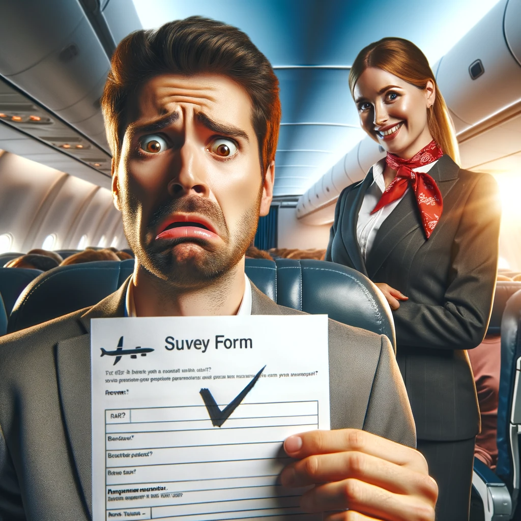 Passenger’s Hilarious Airline Survey Mishap Leaves Flight Attendant Shocked