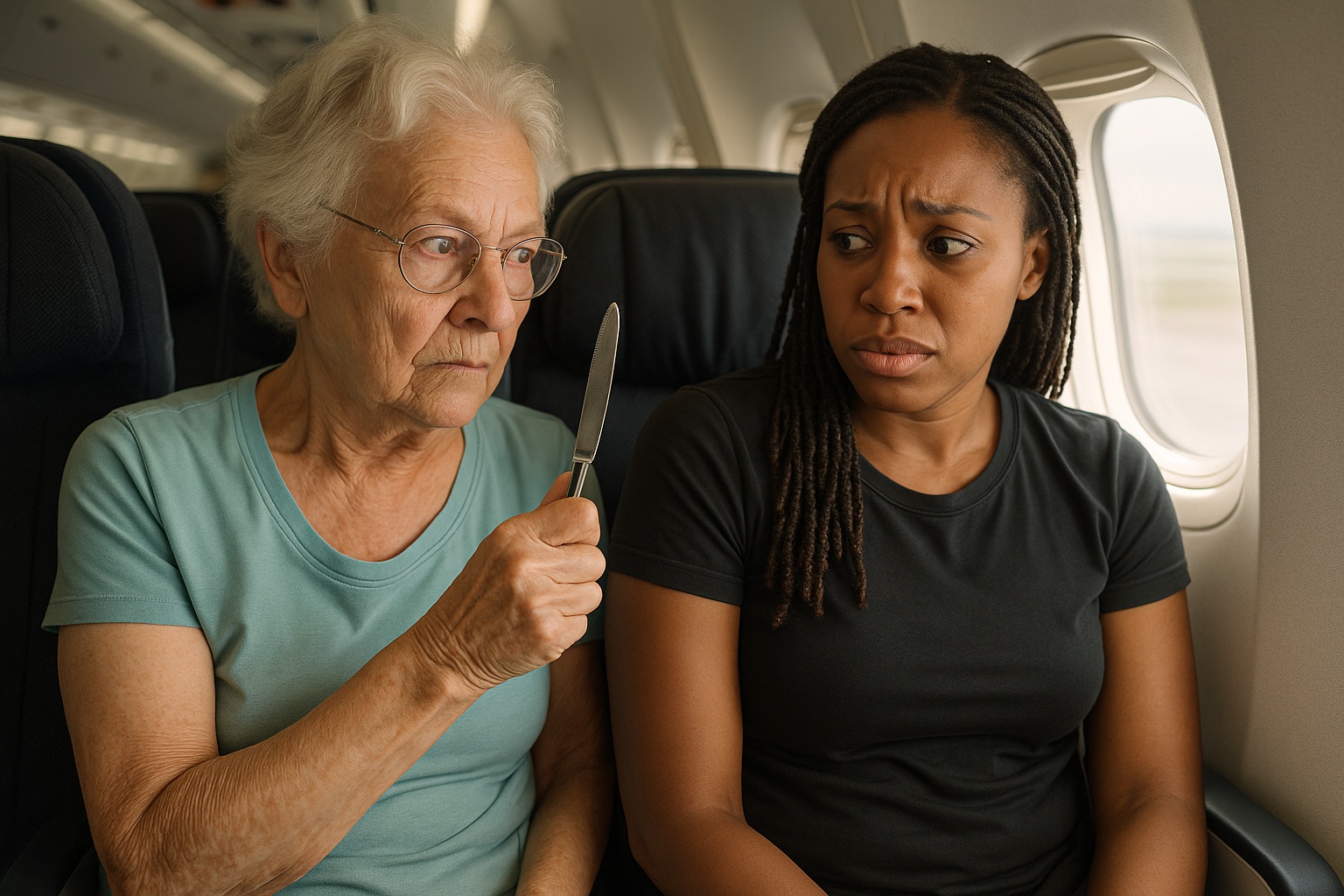 ‘Never Flying Economy Again’ After Elderly Passenger Leaned, Grabbed, And Pointed Knife For 14 Hours