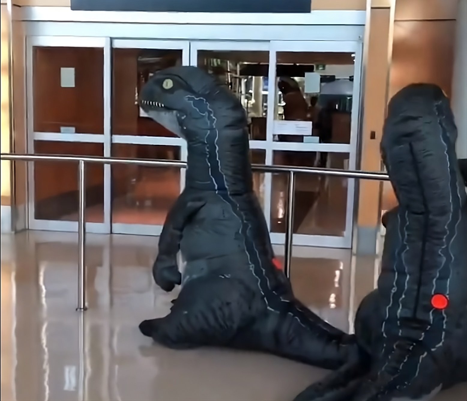 Two Kids Dressed As Dinosaurs To Surprise Grandma At The Airport — But She Arrived In A T-Rex Cost image